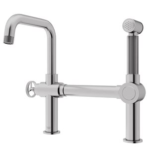 VIGO Cass Widespread Bridge Kitchen Faucet 13-in with High Arc and Pull-Out Side Sprayer - Stainless Steel