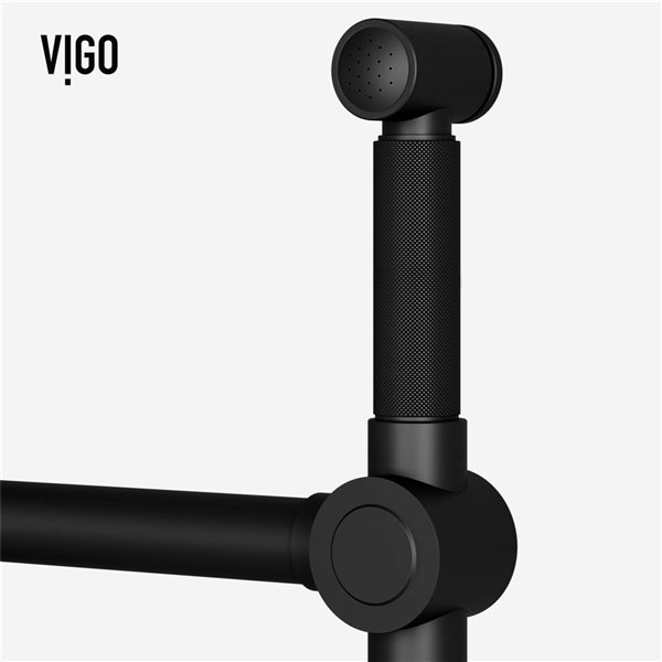 VIGO Cass&nbsp;13-in H Single-Handle High-Arc Widespread Bridge Kitchen Faucet with Pull-Out Side Sprayer - Matte Black