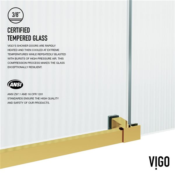 VIGO Elan E-Class 56 to 60 x&nbsp;76-in H Frameless Matte Brushed Gold Sliding Shower Door with Fluted Glass and Handle