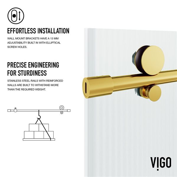 VIGO Elan E-Class 56 to 60 x&nbsp;76-in H Frameless Matte Brushed Gold Sliding Shower Door with Fluted Glass and Handle