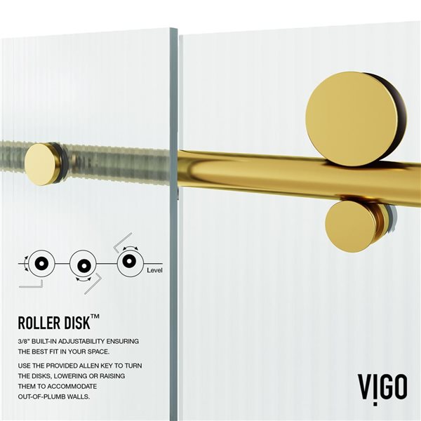 VIGO Elan E-Class 56 to 60 x&nbsp;76-in H Frameless Matte Brushed Gold Sliding Shower Door with Fluted Glass and Handle