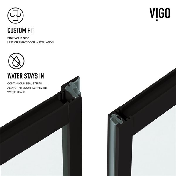 VIGO Meridian&nbsp;60-in W x&nbsp;74-in H Matte Black Hinged Shower Door with Clear Grid Glass