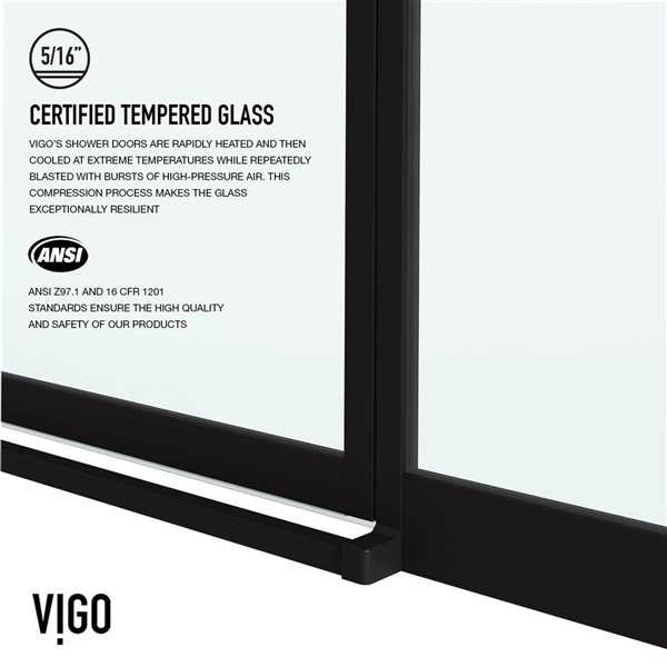 VIGO Meridian&nbsp;60-in W x&nbsp;74-in H Matte Black Hinged Shower Door with Clear Grid Glass