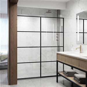 Porte de douche encadrée Meridian VIGO 27 à 60 po l. x 74 po h. en noir mat avec charnière