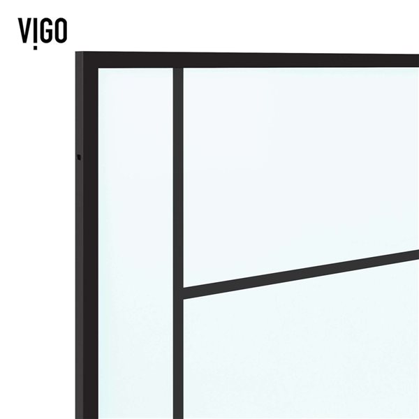 VIGO Meridian LineArt&nbsp;34 x&nbsp;74-in H Matte Black Framed Shower Screen w/ Mixed Clear/Privacy Grid and Fluted White Glass