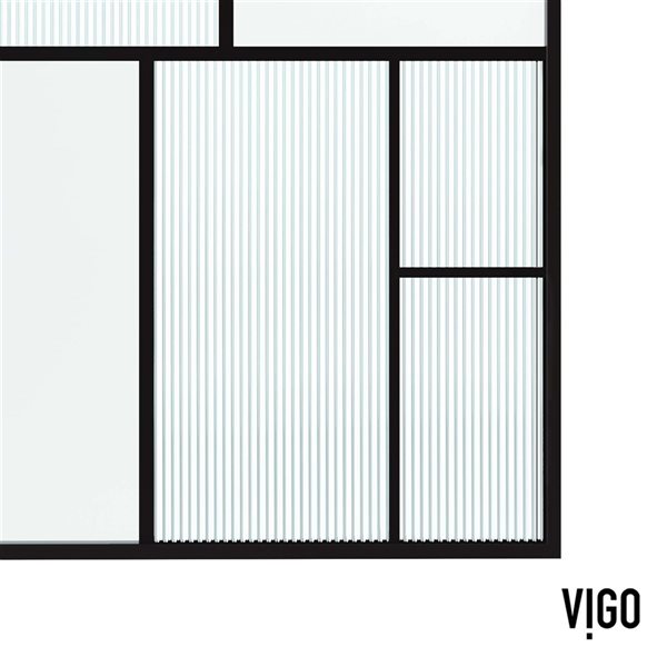 VIGO Meridian LineArt&nbsp;34 x&nbsp;74-in H Matte Black Framed Shower Screen w/ Mixed Clear/Privacy Grid and Fluted White Glass