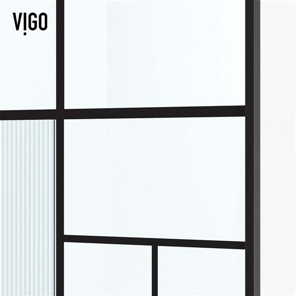 VIGO Meridian LineArt&nbsp;34 x&nbsp;74-in H Matte Black Framed Shower Screen w/ Mixed Clear/Privacy Grid and Fluted White Glass