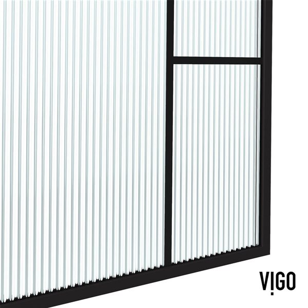 VIGO Meridian LineArt&nbsp;34 x&nbsp;74-in H Matte Black Framed Shower Screen w/ Mixed Clear/Privacy Grid and Fluted White Glass