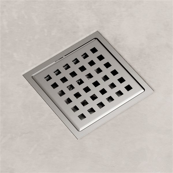 Drain de douche carré Elan de VIGO 4 po large, nickel brossé