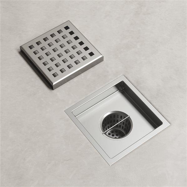 Drain de douche carré Elan de VIGO 4 po large, nickel brossé