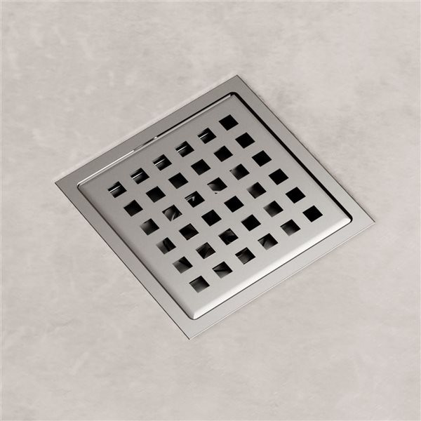 Drain de douche carré Elan de VIGO 4 po large, nickel brossé