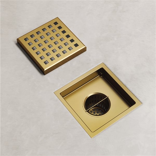 VIGO Elan&nbsp;4-in W Square Shower Drain - Matte Brushed Gold
