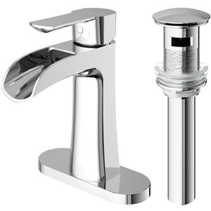 VIGO Paloma Chrome Single Handle Single Hole Bathroom Sink Faucet w/ Deck Plate and Pop-up Drain