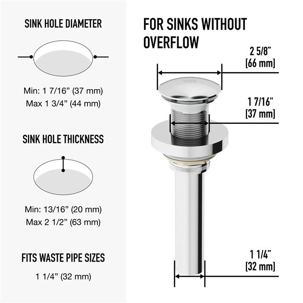VIGO&nbsp;1.75-in W Vessel Bathroom Sink Pop-Up Drain and Mounting Ring - Chrome