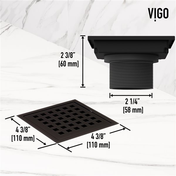 VIGO Elan Matte Black Square Shower Drain