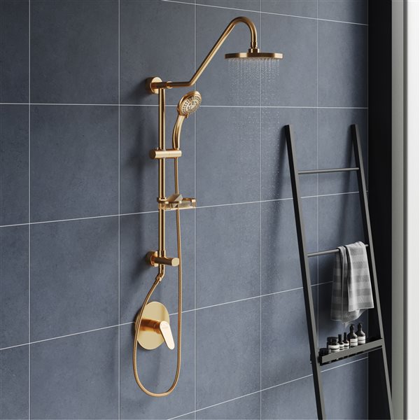 PULSE ShowerSpas Kauai III Shower System Pre-Plumbed Surface-Mounted with 5-Function Hand Shower - Brushed Gold