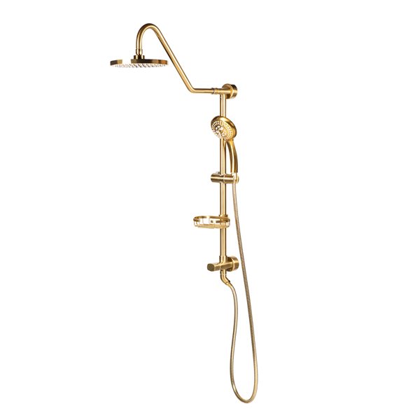 PULSE ShowerSpas Kauai III Shower System Pre-Plumbed Surface-Mounted with 5-Function Hand Shower - Brushed Gold