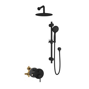 PULSE ShowerSpas Refuge Matte Black Wall Mount Combo Shower System with Rain Showerhead and 5-Function Handshower
