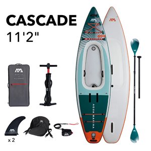 Planche à pagaie gonflable Cascade Aqua Marina 11,2 pi L. x 35 po l. en PVC avec pagaie pour utilisation sur eau vive