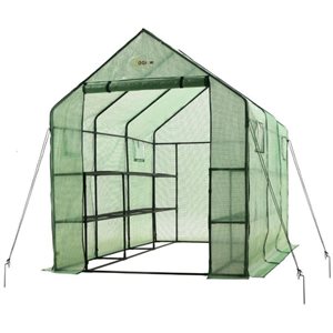 Machrus Ogrow Deluxe Walk-In 6.9 H x 9.75 L x 5.6-ft W 2-Tier 12-Shelf Greenhouse w/ Green Cover