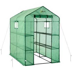 Machrus Ogrow Deluxe Walk-In 6.25 H x 6.2 L x 4.1-ft W 2-Tier 8-Shelf Pop-Up Greenhouse w/ Green Cover