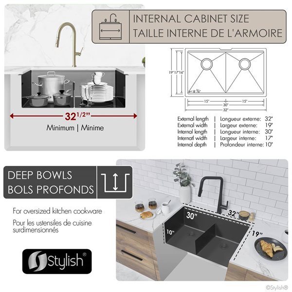 Stylish Undermount 32-in Graphite Black Stainless Steel Double Bowl Workstation Sink w/ Black Accesories