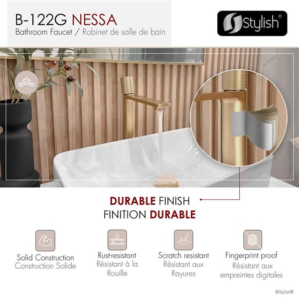 Stylish Nessa Single Handle 12 1/2-in Brushed Gold Vessel Bathroom Faucet