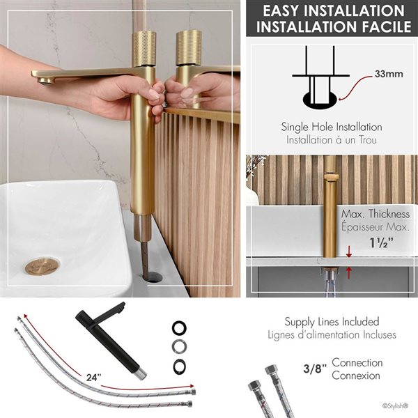 Stylish Nessa Single Handle 12 1/2-in Brushed Gold Vessel Bathroom Faucet