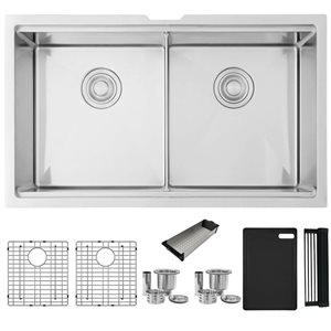 Stylish Undermount 32-in Stainless Steel Double Bowl Workstation Sink w/ Black Accesories