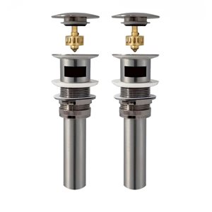 Stylish Brushed Nickel Mushroom Pop-Up Bathroom Sink Drain w/ Overflow - 2/Pk