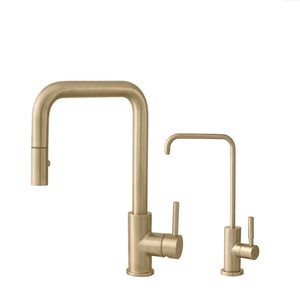 Stylish Rivo Single Handle Brushed Gold Pull-Down Kitchen Faucet