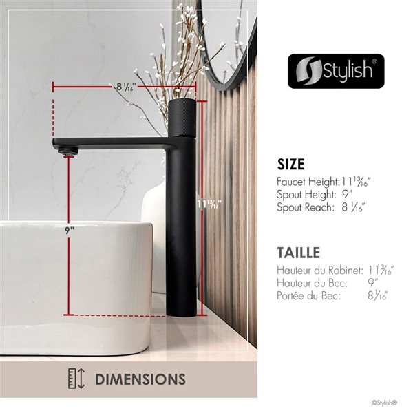 Stylish Nessa Single Handle 12 1/2-in Matte Black Vessel Bathroom Faucet
