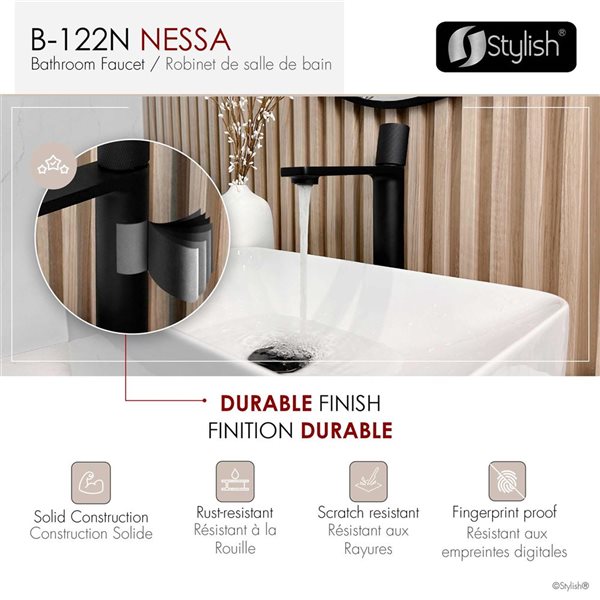 Stylish Nessa Single Handle 12 1/2-in Matte Black Vessel Bathroom Faucet