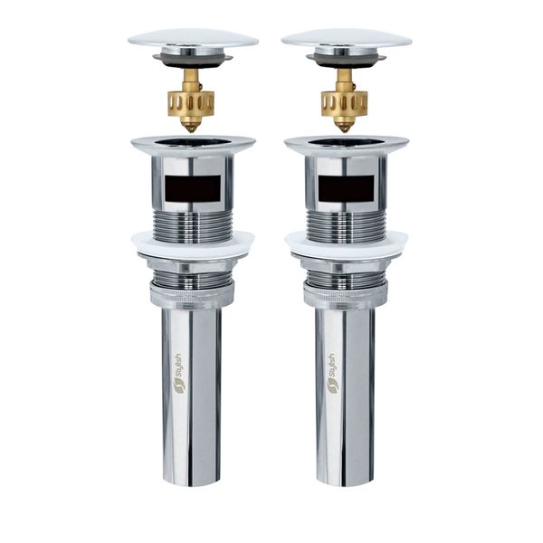 Stylish Polished Chrome Mushroom Pop-Up Bathroom Sink Drain w/ Overflow - 2/Pk