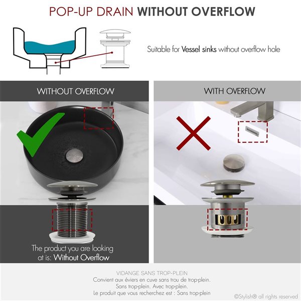 Stylish Brushed Nickel Pop-Up Vessel Sink Drain without Overflow - 2/Pk