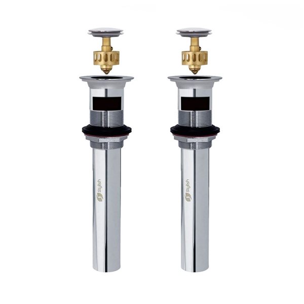 Stylish Polished Chrome Standard Pop-Up Bathroom Sink Drain w/ Overflow - 2/Pk