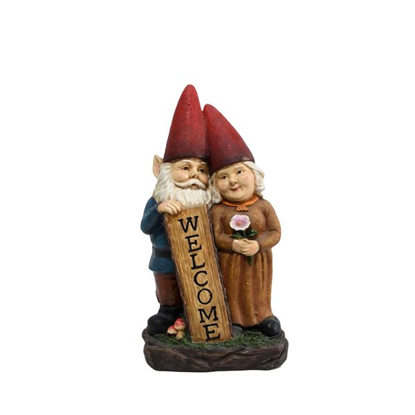 Hi-Line Gift Ltd. Standing Gnome Couple with Welcome Sign