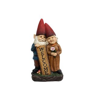 Hi-Line Gift Ltd. Standing Gnome Couple with Welcome Sign