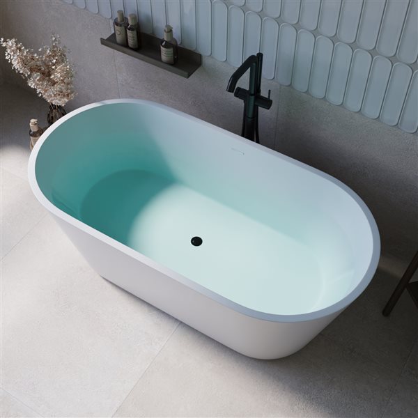 Streamline 59-in L Glossy White Acrylic Freestanding Bathtub w/ Brushed Gunmetal Centre Drain