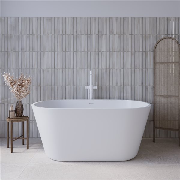 Streamline 29 W x 54-in L Glossy White Acrylic Freestanding Bathtub w/ Glossy White Centre Drain