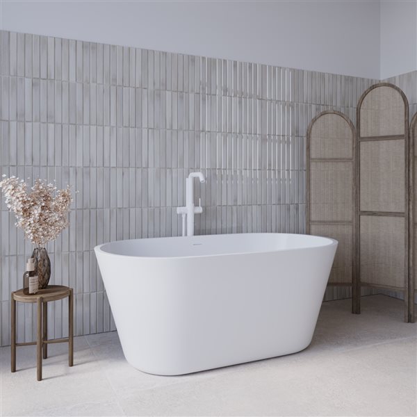 Streamline 29 W x 54-in L Glossy White Acrylic Freestanding Bathtub w/ Glossy White Centre Drain