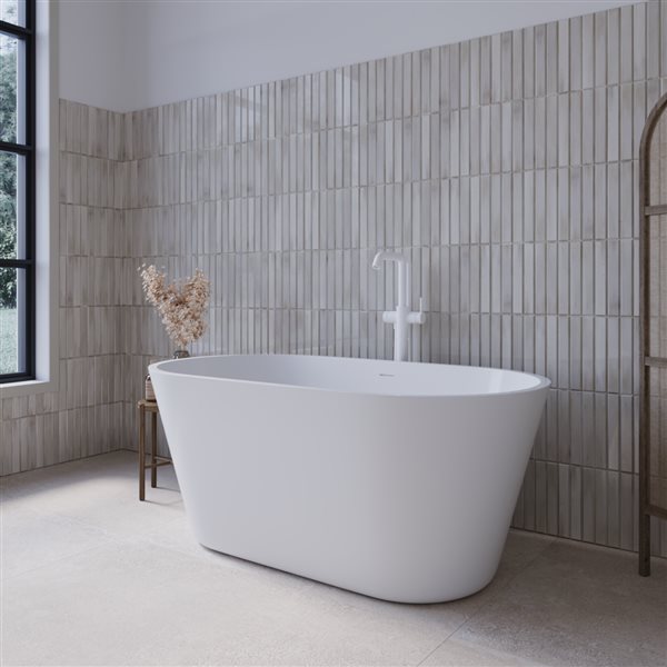 Streamline 29 W x 54-in L Glossy White Acrylic Freestanding Bathtub w/ Glossy White Centre Drain