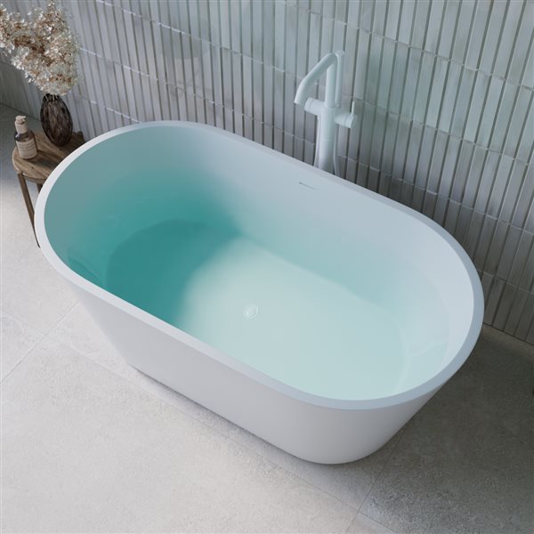 Streamline 29 W x 54-in L Glossy White Acrylic Freestanding Bathtub w/ Glossy White Centre Drain