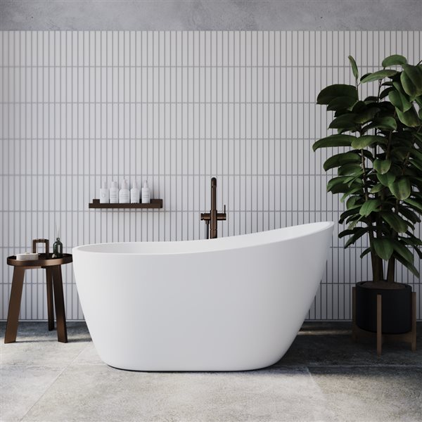 Streamline 55-in L Glossy White Acrylic Freestanding Bathtub w/ Matte Oil-Rubbed Bronze Centre Drain