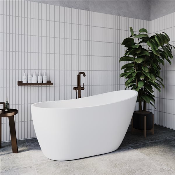 Streamline 55-in L Glossy White Acrylic Freestanding Bathtub w/ Matte Oil-Rubbed Bronze Centre Drain
