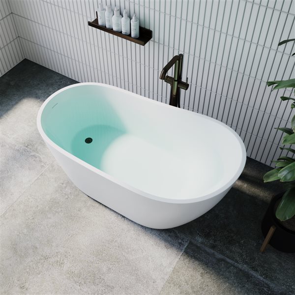 Streamline 55-in L Glossy White Acrylic Freestanding Bathtub w/ Matte Oil-Rubbed Bronze Centre Drain