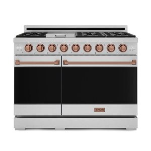 Gordon Ramsay by THOR Kitchen 48-in Professional Gas Range w/ Double Oven in Stainless Steel/Rose Gold