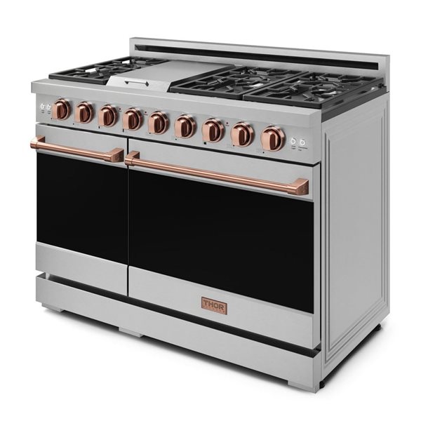 Gordon Ramsay by THOR Kitchen 48-in Professional Gas Range w/ Double Oven in Stainless Steel/Rose Gold