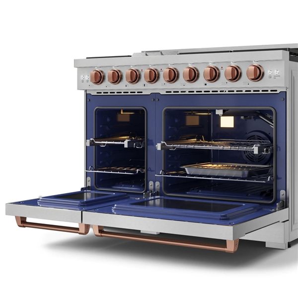 Gordon Ramsay by THOR Kitchen 48-in Professional Gas Range w/ Double Oven in Stainless Steel/Rose Gold