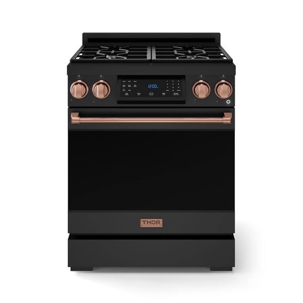 Gordon Ramsay by THOR Kitchen 30-in Professional Gas Range w/ Tilt Panel Touch Control in Black/Rose Gold